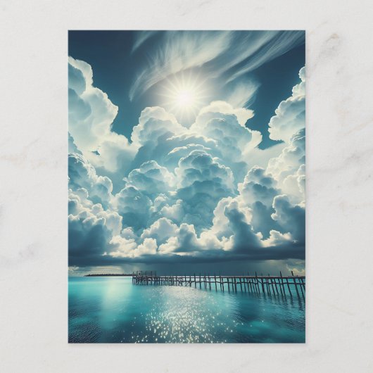 海の上のハートの雲とピア ポストカード (正面)