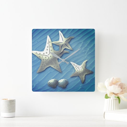 海の上のヒトデ、フェイクレリーフ、 浮き彫り大時計 スクエア壁時計 (ホーム)