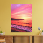 海の上のピンクとオレンジの空の美しい夕日 キャンバスプリント (インサイチュ (リビング))