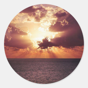 海の上の曇り夕日 ラウンドシール