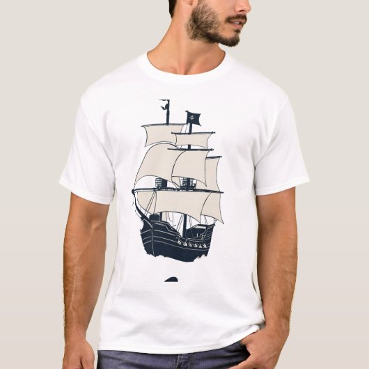 「海の上の穏やかな船航海の- Tシャツデザイン」 Tシャツ (正面)