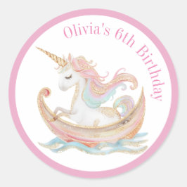 海の上の魔法のボートで魅惑の一角獣 ラウンドシール