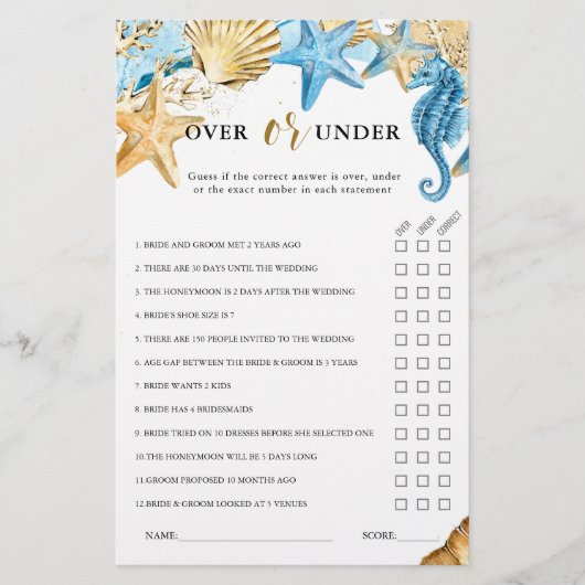 海の上またはブライダルシャワーゲームの下 (正面)