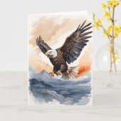 海の上を飛ぶハクトウワシのブランクカード カード (黄色い花)