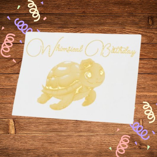 海の下かわいいウミガメの写真子供の誕生日 箔グリーティングカード