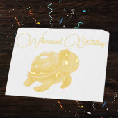 海の下かわいいウミガメの写真子供の誕生日 箔グリーティングカード