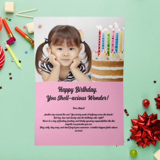 海の下かわいいウミガメの写真子供の誕生日 箔グリーティングカード