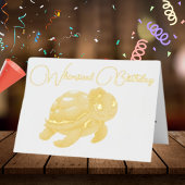 海の下かわいいウミガメの写真子供の誕生日 箔グリーティングカード