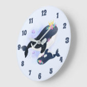 海の下かわいいオルカフローラクラゲ ラージ壁時計 (傾斜)
