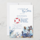 海の下かわいい子供たち1st誕生日パーティー 招待状 (正面)