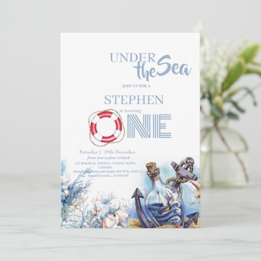 海の下かわいい子供たち1st誕生日パーティー 招待状 (スタンド正面)