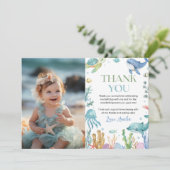 海の下かわいい海動物の誕生日写真 サンキューカード (スタンド正面)