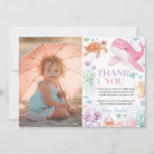 海の下かわいい海動物の誕生日写真 サンキューカード (正面)