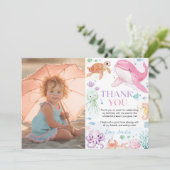 海の下かわいい海動物の誕生日写真 サンキューカード (スタンド正面)