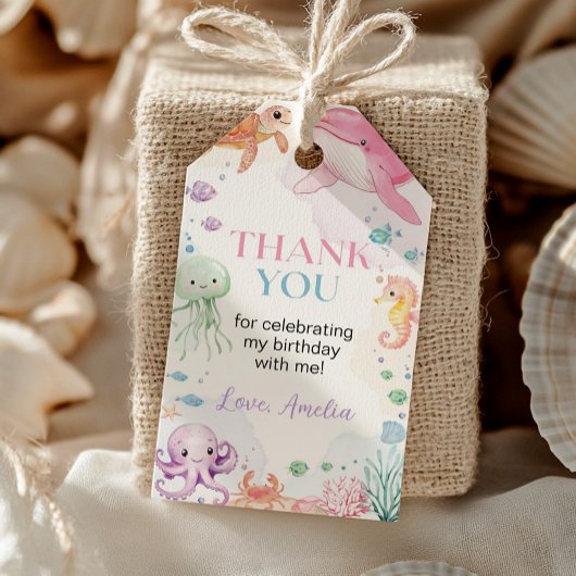 海の下かわいい海動物誕生日ありがとう ギフトタグ