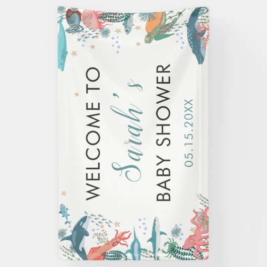 海の下かわいい海赤ちゃんシャワーRSVP背景 横断幕 (縦)