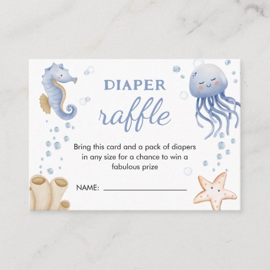 海の下だ！かわいい男の子の赤ちゃんシャワーおむつラッフル エンクロージャーカード (正面)