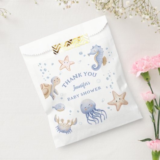 海の下だ！かわいい青い男の子の赤ちゃんシャワー フェイバーバッグ (封をした状態)