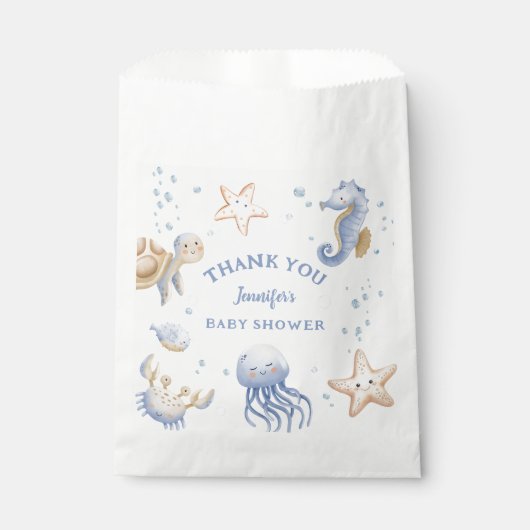 海の下だ！かわいい青い男の子の赤ちゃんシャワー フェイバーバッグ (正面)