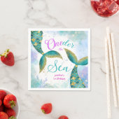 海の下だ!パープルティール(緑がかった色)ガールズ1st誕生日 スタンダードカクテルナプキン (インサイチュ)