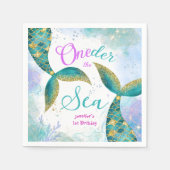 海の下だ!パープルティール(緑がかった色)ガールズ1st誕生日 スタンダードカクテルナプキン (正面)