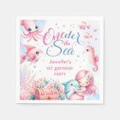 海の下だ!ピンクのリトルマーメイド1歳の誕生日 スタンダードカクテルナプキン (正面)