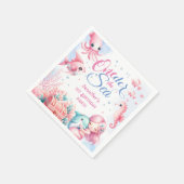 海の下だ!ピンクのリトルマーメイド1歳の誕生日 スタンダードカクテルナプキン (角)