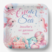 海の下だ!ピンクのリトルマーメイド1歳の誕生日 ペーパープレート (正面)