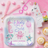 海の下だ！ピンクの海ガール2nd誕生日 ペーパープレート (パーティー)