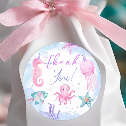 海の下だ!ピンク海ガールバースデーパーティー ラウンドシール