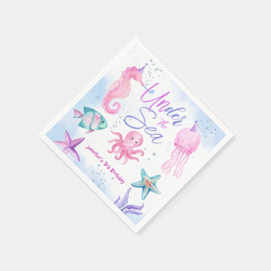 海の下だ！ピンク海ガール第3誕生日 スタンダードカクテルナプキン (角)