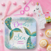 海の下だ!マーメイドパープルティール(緑がかった色)1st誕生日 ペーパープレート (パーティー)