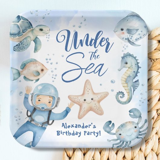 海の下だ!可愛いボーイブルー海誕生会 ペーパープレート