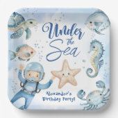 海の下だ!可愛いボーイブルー海誕生会 ペーパープレート (正面)