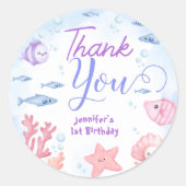 海の下だ!女の子かわいい海1歳の誕生日 ラウンドシール (正面)