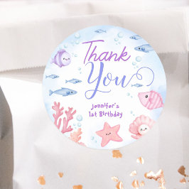 海の下だ!女の子かわいい海1歳の誕生日 ラウンドシール