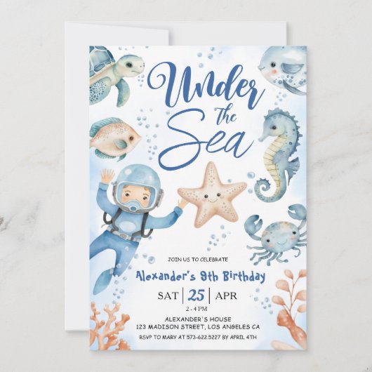 海の下だ！少年かわいい海9thバースデーパーティー 招待状 (正面)