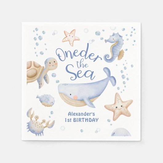 海の下だ!男の子かわいい海1歳の誕生日 スタンダードカクテルナプキン (正面)