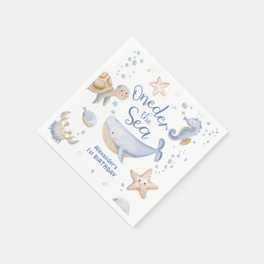 海の下だ！男の子かわいい海1歳の誕生日 スタンダードカクテルナプキン (角)