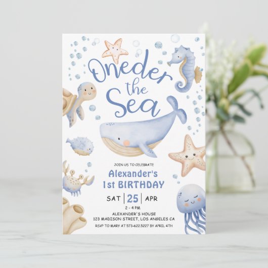 海の下だ！男の子かわいい海1歳の誕生日 招待状 (スタンド正面)