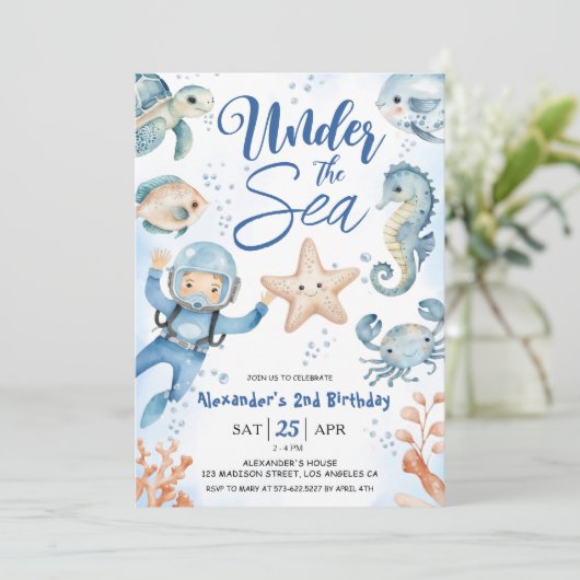 海の下だ！男の子かわいい海2nd誕生日 招待状 (スタンド正面)
