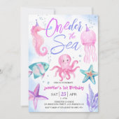 海の下だ!誕生日ガールピンク海 招待状 (正面)