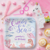 海の下だ！1歳の誕生日ガールかわいい海の生活 ペーパープレート (パーティー)