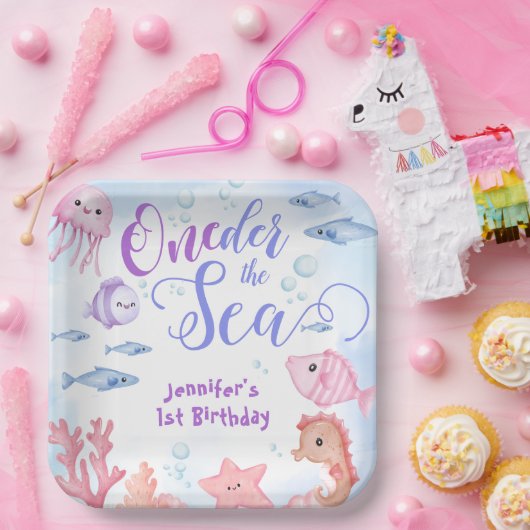 海の下だ！1歳の誕生日ガールかわいい海の生活 ペーパープレート (パーティー)