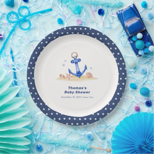 海の下でいかり男の航海の子の赤ちゃんシャワー ペーパープレート (パーティー)