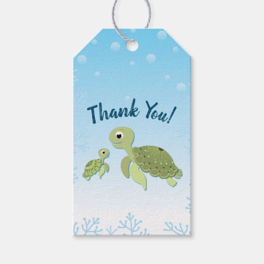 海の下でかわいいウミガメの赤ちゃんシャワー ギフトタグ (正面)