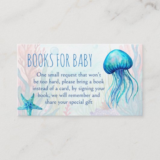 海の下でかわいいカメのアクアブルーの本のリクエスト エンクロージャーカード (正面)