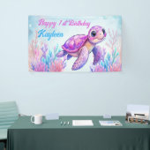 海の下でかわいいタートルピンクのハッピーバースデー 横断幕 (トレードショー)