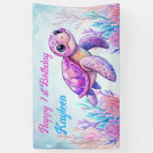 海の下でかわいいタートルピンクのハッピーバースデー 横断幕 (縦)