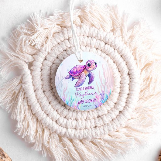 海の下でかわいい亀のピンクの赤ちゃんシャワーの好意 フェイバータグ